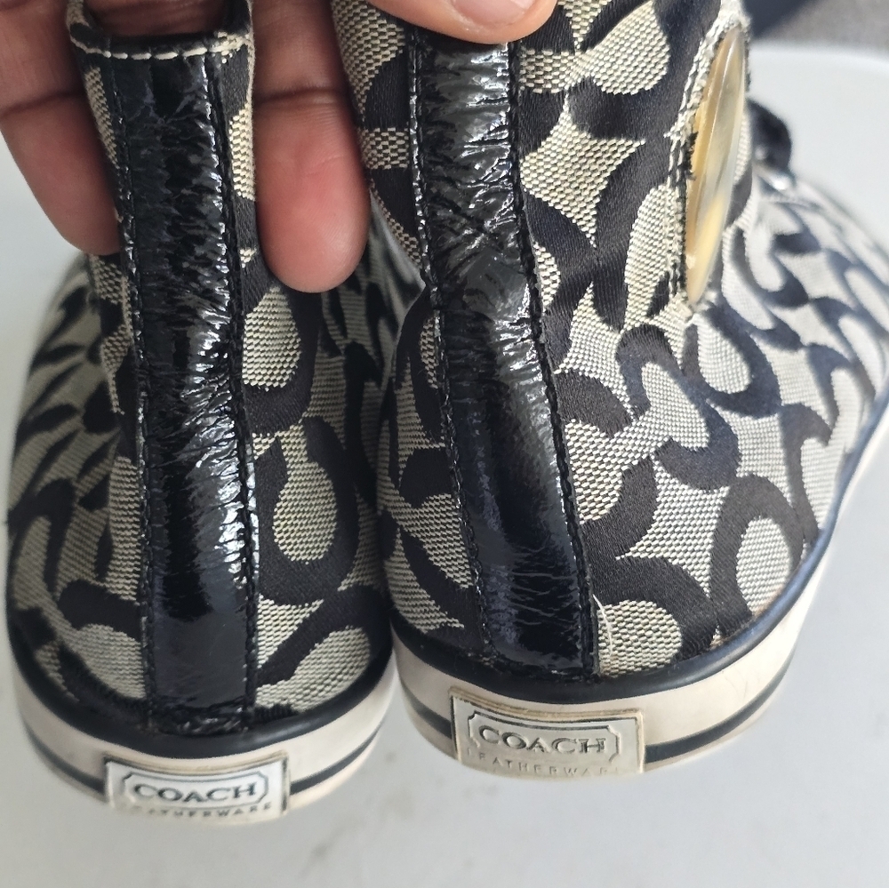 Coach Cardinal High Top Sneakers Women Sz 8B Black White Signature Logo … - Picture 7 of 16